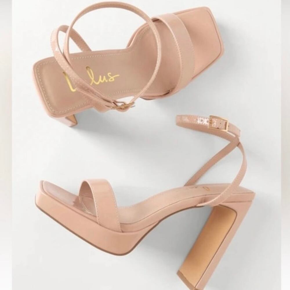 Lulus Woman’s Konoku Light Nude Platform Ankle Strap‎ High Heel Sandals- Size 10